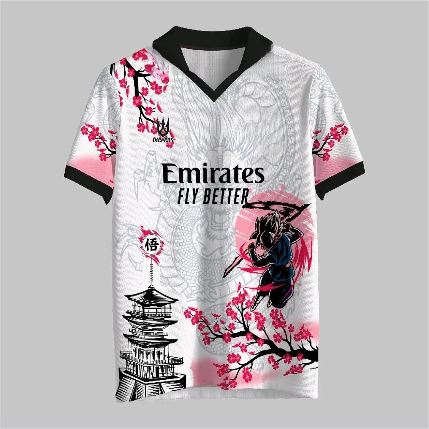 Dragon Ball x Emirates Goku Sakura Japanese Style Jersey Anime Football Fan T-Shirt for Men